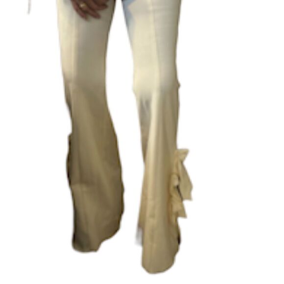 Common Sense Cream Flare High Rise pullover Style Leg Tie Details Pants.Size L - Picture 2 of 16